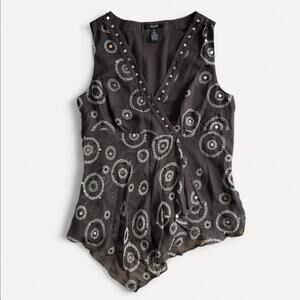 Alfani Vintage Y2K Silk Sequin Embellished V-Neck Sleeveless Top